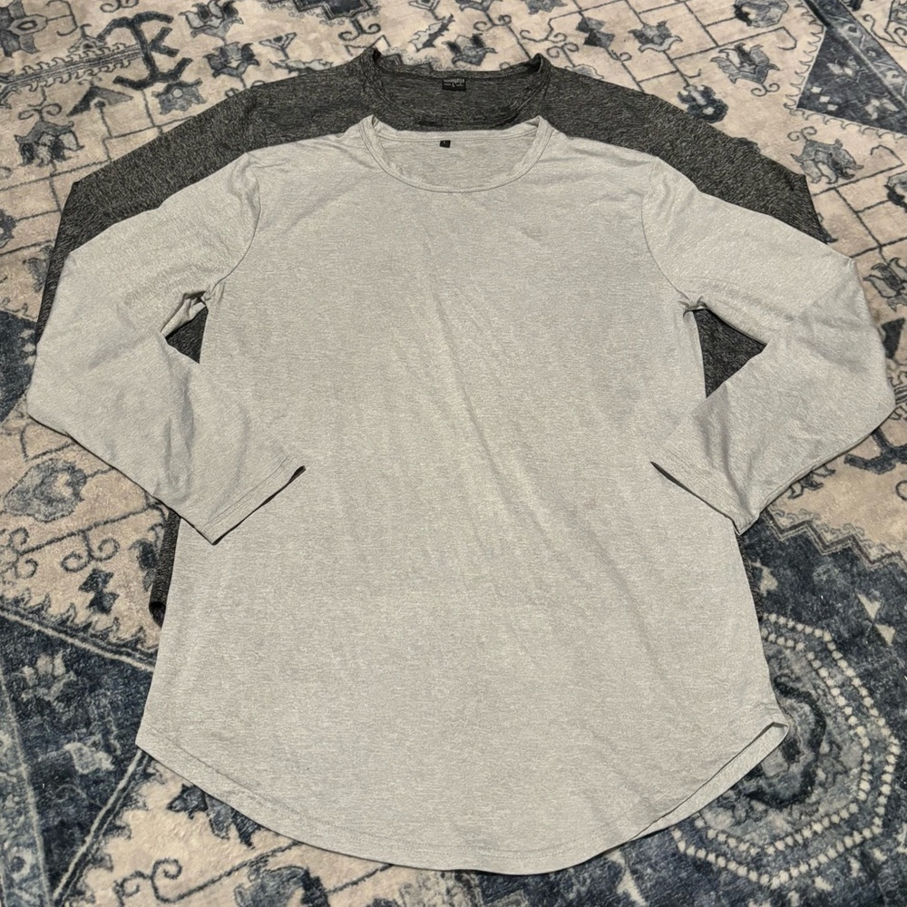 BUNDLE OF 2 LIGHT & DARK GREY MEN’S LIGHTWEIGHT LONG-SLEEVE ACTIVEWEAR T-SHIRTS